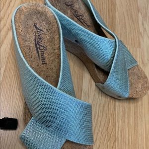 Sea foam Green Strappy Cork Wedges